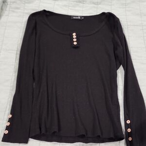 Black Long Sleeve Top with Button Accents